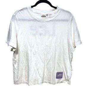Lee x H&M White Lilac Logo Print Back Crewneck Short Sleeve Top M